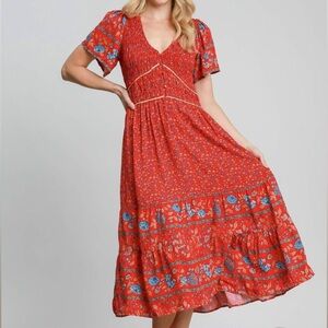 NWT Umgee Red Floral Midi Dress